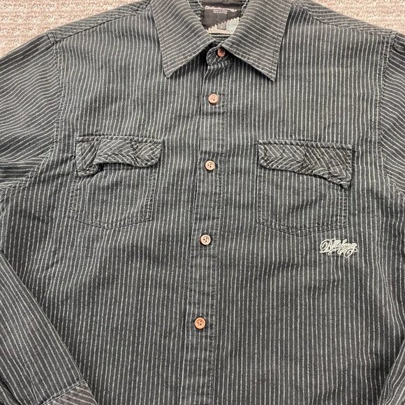 Billabong Shirt Men Large Black White Stripes Button Up Long Sleeve Embroidered - Picture 4 of 13